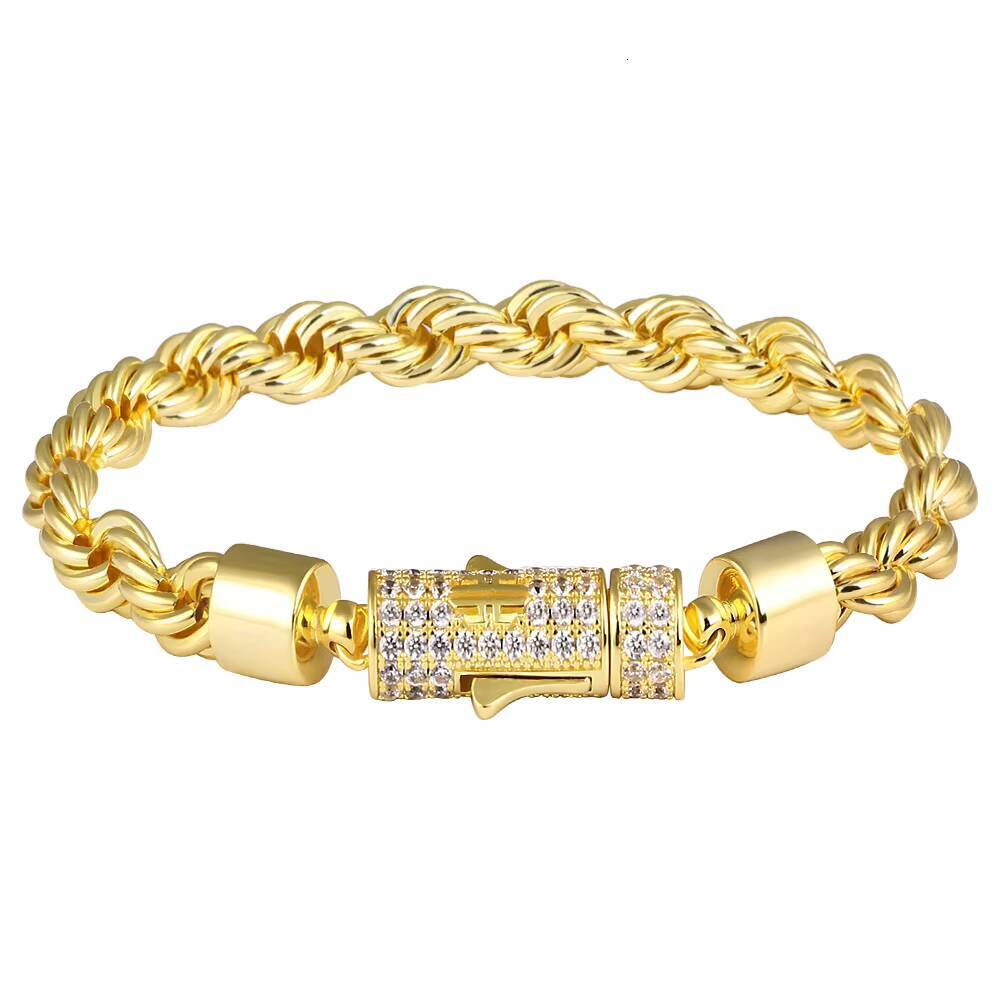 Hip Hop Man Link Bracelet Women Jewelry 6mm Rope Chain Brass 14k 18k Real Gold Plated 5A Moissanite Iced Out Clasp Rope Bracelet