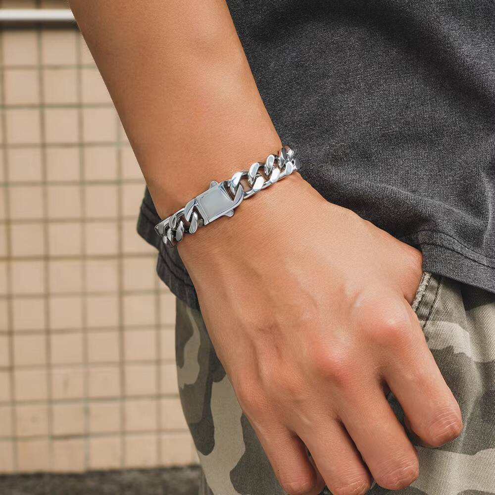 KRKC Wholesale Hip Hop Jewelry 12mm 14mm 18K Gold Plated Stainless Steel Miami Cuban Link Bracelet Mens Chains