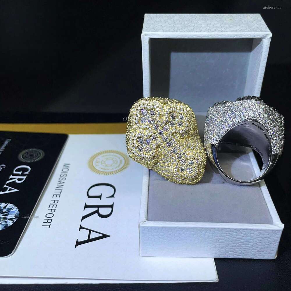 Fine Jewelry Sterling Sier Gold Plated Iced Out VVS Dia Cross Moissanite Hip Hop Ring for Men