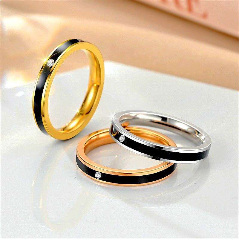 Ins Japanese and Korean Style Trendy Titanium Steel Oil Drop Inlaid for Women Fashionable Versatile Couple Ring Diamond Jewelry