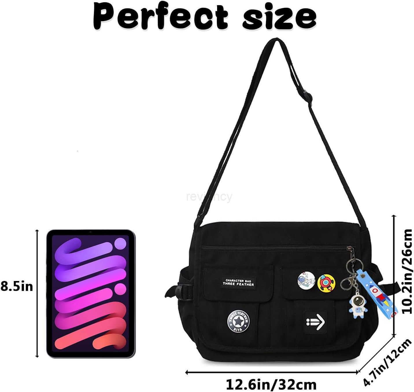 Fashion Crossbody Bag with Cute Accessories Nylon Casual Messenger Bag with Pendant Lightweight Handbag Travel Daypacks BlackW250911