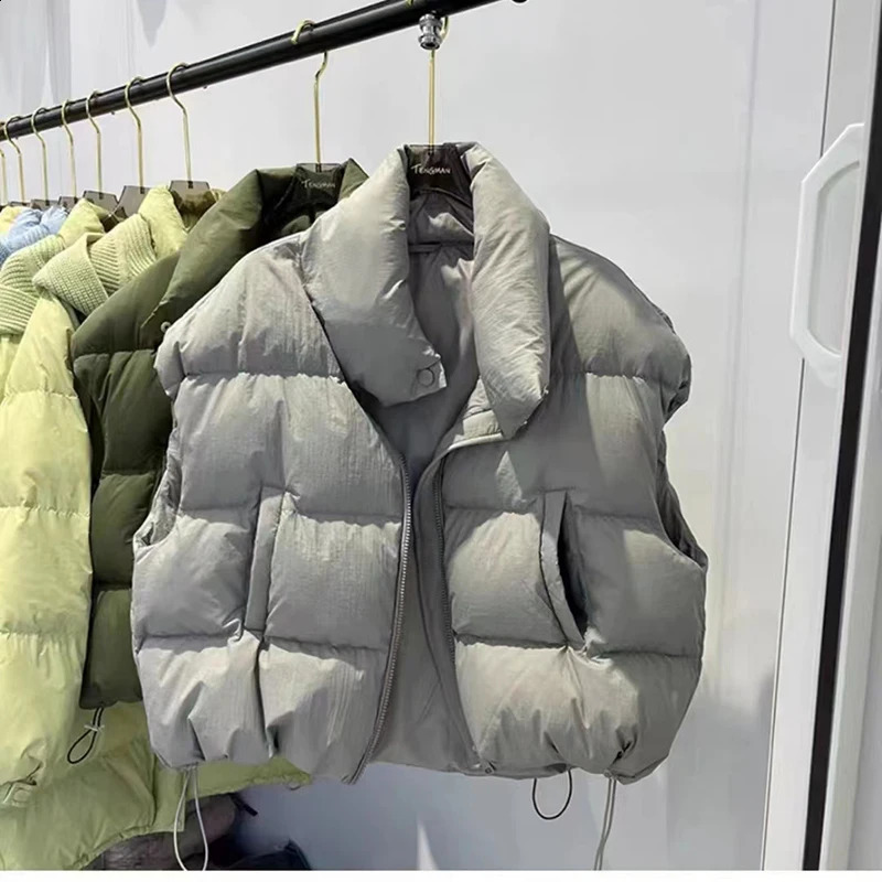 ITOOLIN Women Mock Neck Zipper Up Solid Warm Vest Coat Casual Loose Thicken Jacket Coat Women Puffer Jackets Autumn Winter 250823