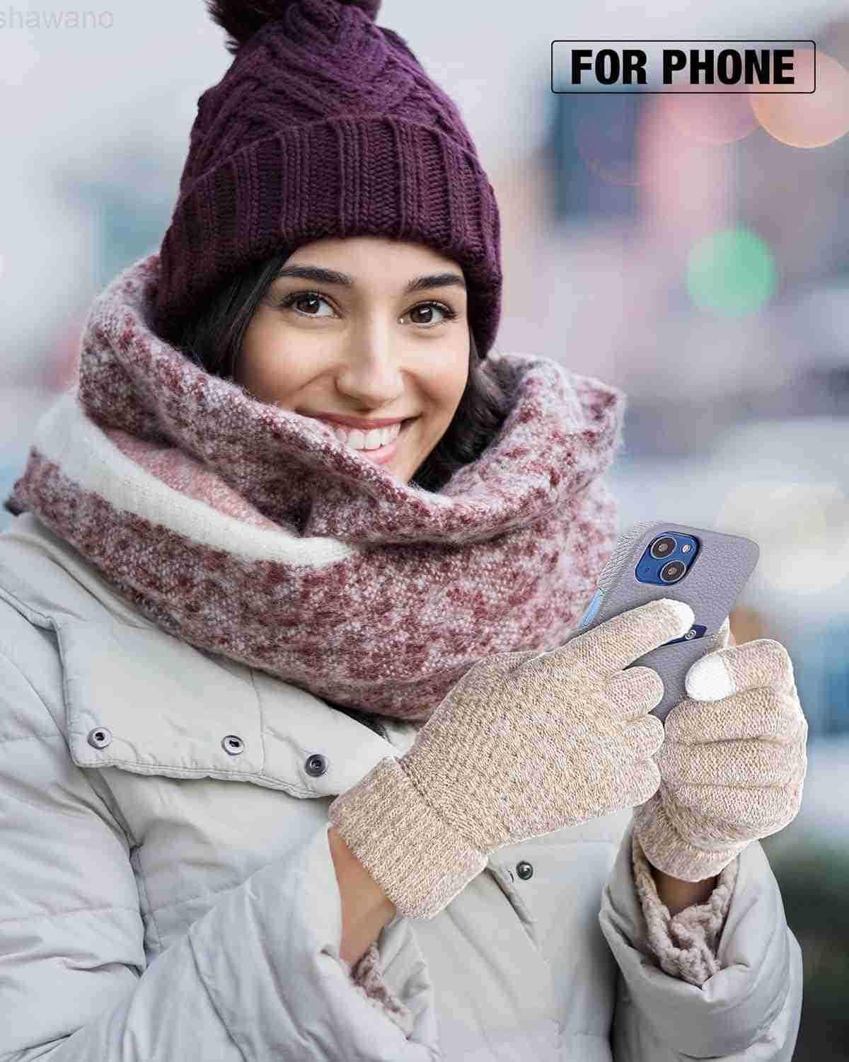 2 Pairs Womens Winter Touch Screen Gloves Soft Warm Fleece Lined Knit Elastic Cuff Winter Texting GlovesW250911