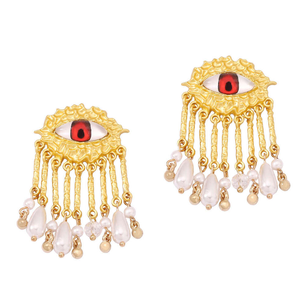 Vintage Style Creative Pendant Pearl Tassel Texture Eye Design Women's Elegant Earrings