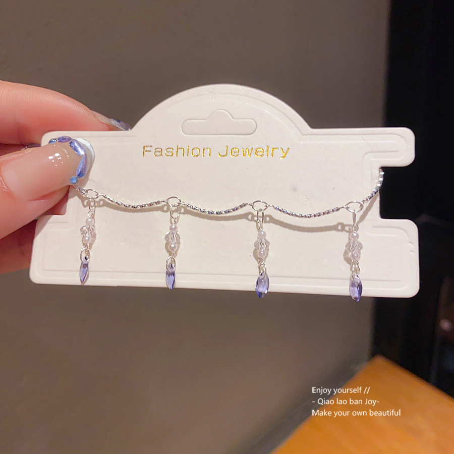 Silver - Toned Bracelet With Dangling Purple Teardrop Crystals, Delicate Beaded Accents Delicate Daily & Dreamy Jewelry Gift For Her High - Quality An
