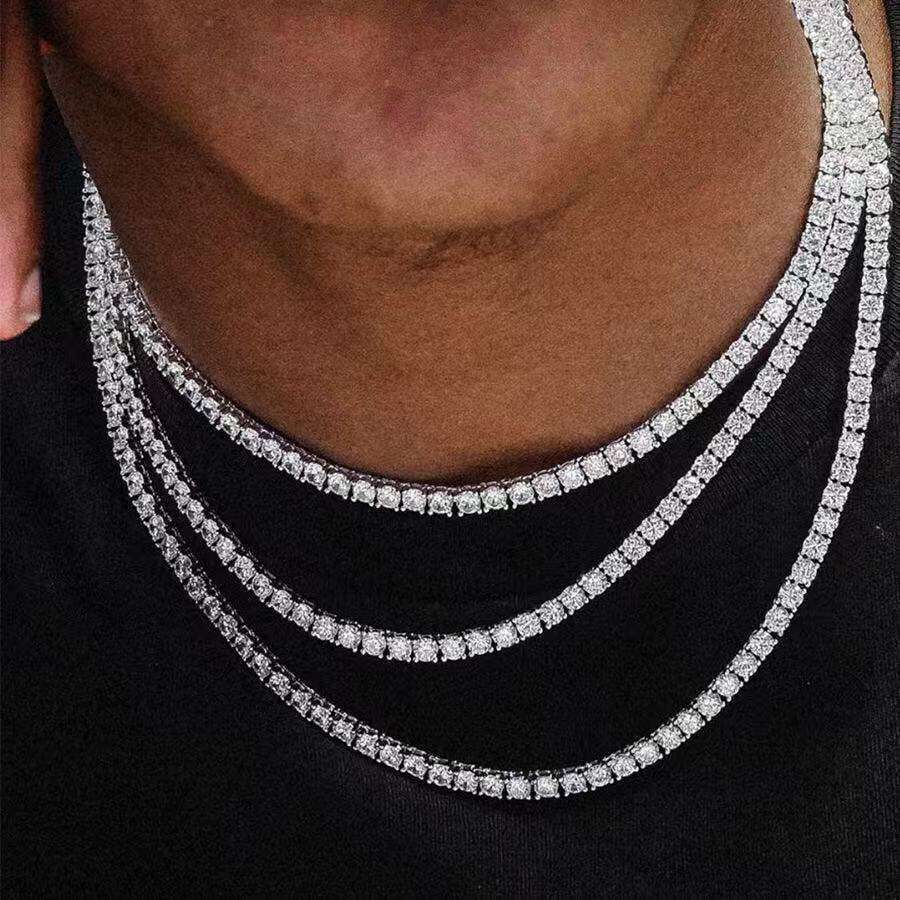 Custom Gra Jewelry Sterling Sier Vvs Tennis Ice Out Lab Grown Dia Mossanite Moissanite Necklace Chain for Women Men