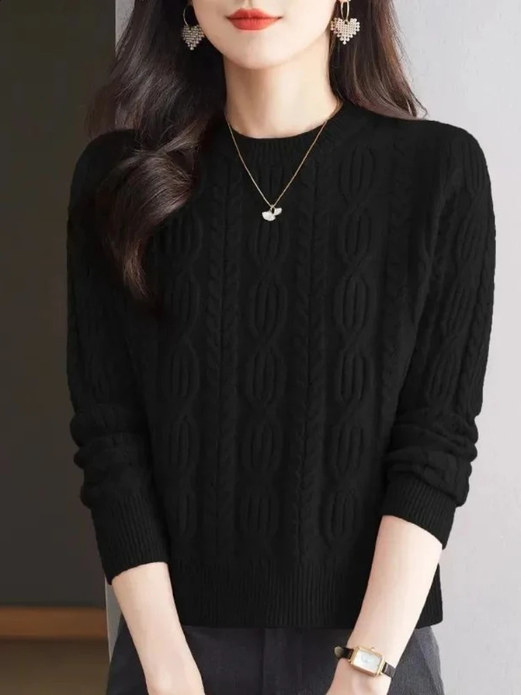Casual Knitted Long Sleeve Womens Sweater Cashmere Oneck Pullover Autumn And Winter Loose Solid Color Tops 250911