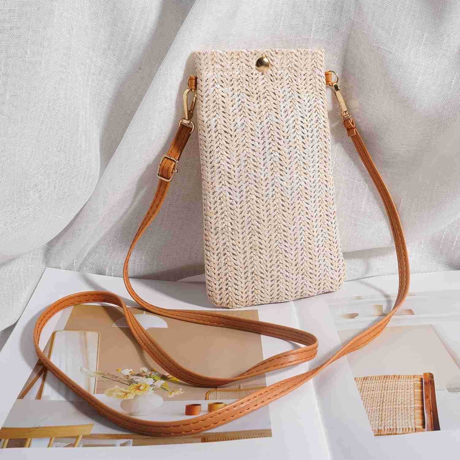 Crossbody Phone Bag for Women Ladies Small Crossbody Shoulder Straw Bag Cellphone Bags Purse WalletW250911