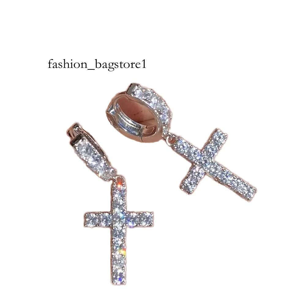 Custom Sterling Sier Moissanite & Dia Cross Earrings Gold Plated Hip Hop Style Women's Jewelry for Weddings
