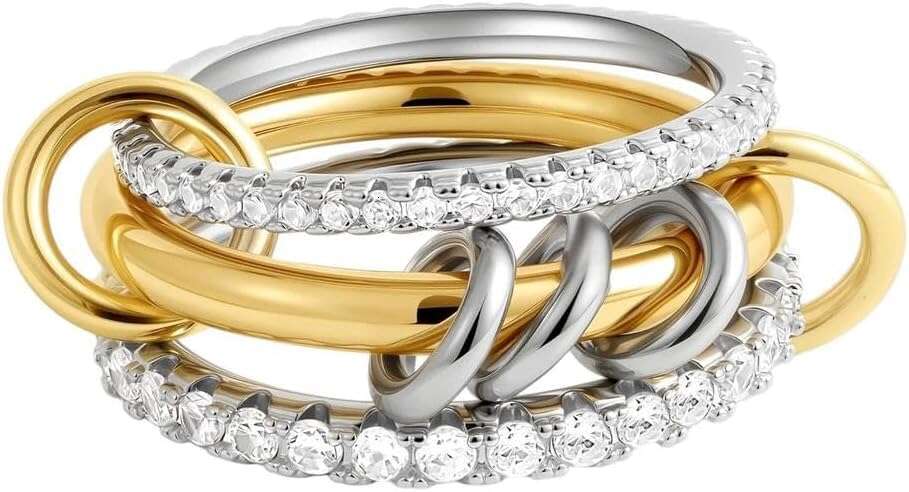 Fashion Gold Plated Cubic Zirconia Rings Elegant Stackable Set for Women
