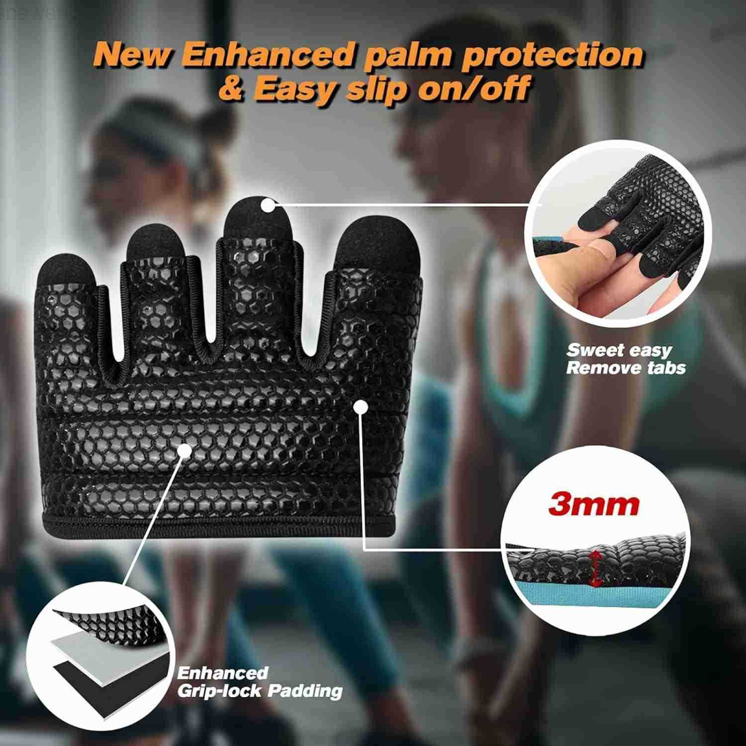 Minimal Workout GlovesShort Micro Weight Lifting Gloves Grip Pads with Full Palm Protection Extra Grip for Men Women WeightliftingGymCross TrainingPow