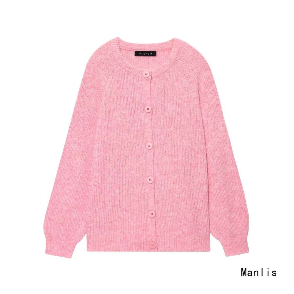 DHEssentials INS2025 Fashionable Round Neck Long Sleeve Blogger Simple Lazy Pink Sweater Cardigan Coat