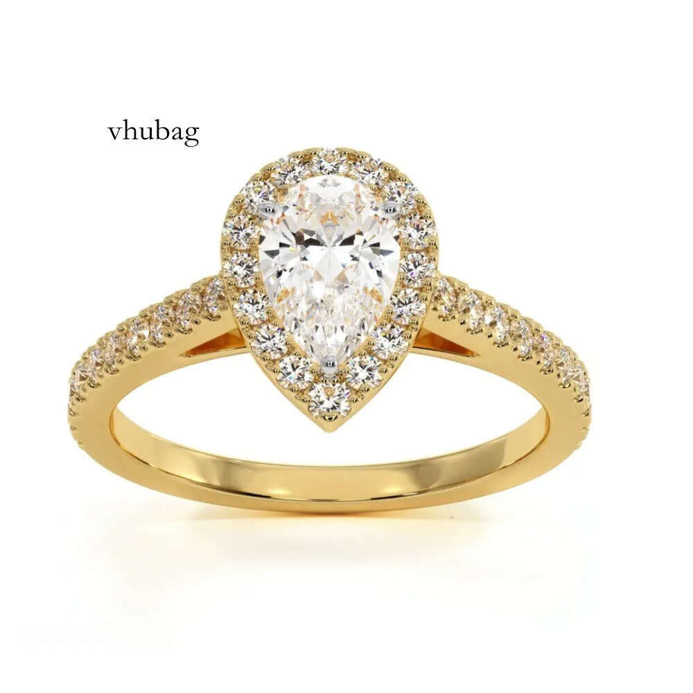 Halo Engagement Rings Wedding Moissanite Ring Pear 1ct 14k White Yellow Gold Jewelry