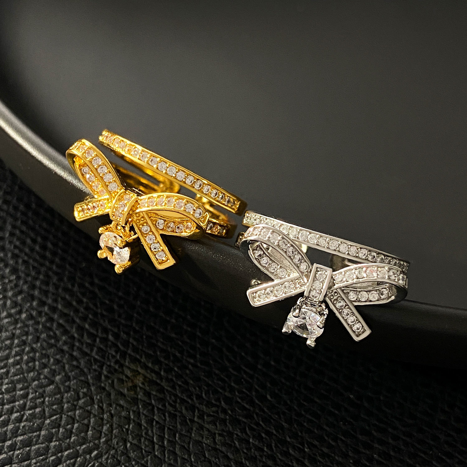 New Copper Inlaid mond Bowknot For Women, Ins Style Design Sense, Wheat Spike Open Index Finger Ring