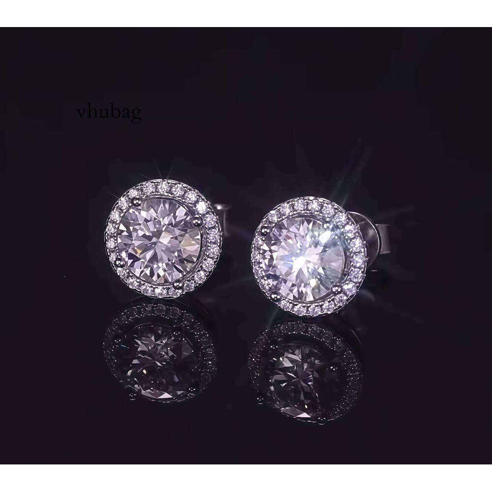 Wholesale Sterling Sier Moissanite Earrings Brilliant Cut VVS Dia Screw Back Halo Design 0.5ct-2ct for Men and Women