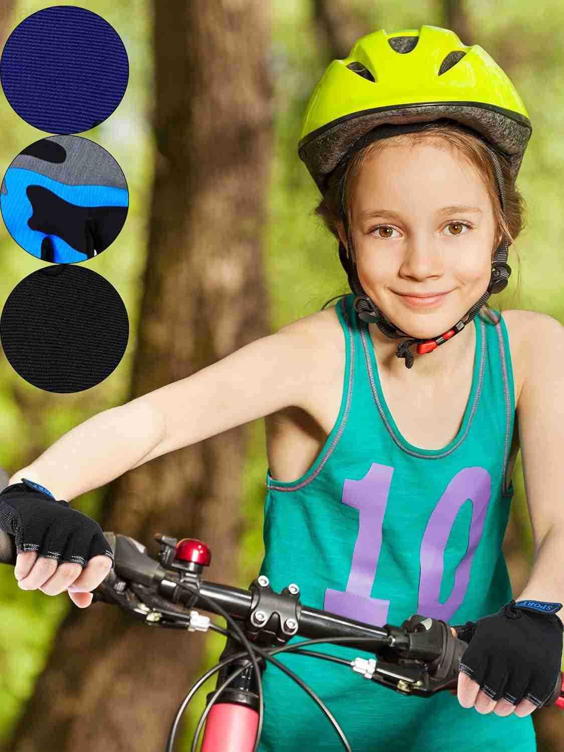 3 Pairs Kids Bike Gloves Kids Half Finger Fingerless Sports Gloves NonSlip Gel for 712 YearsW250911