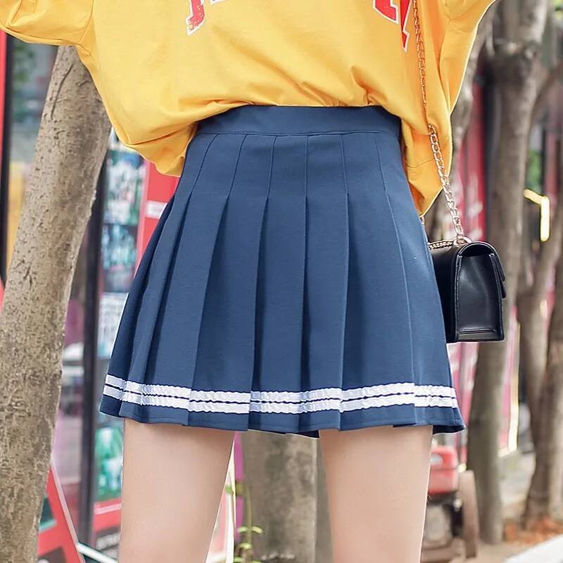 Preppy Girl Pleated Elastic Waist Summer Vintage Mini Skirts Korean Streetwear Spring Student Strips Designed Dance Skirt dongdumaoyi