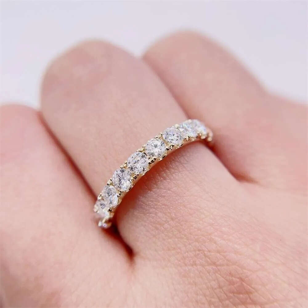 stock basic style engagement band solid real 10k yellow 3mm moissanite dia gold eternity ring