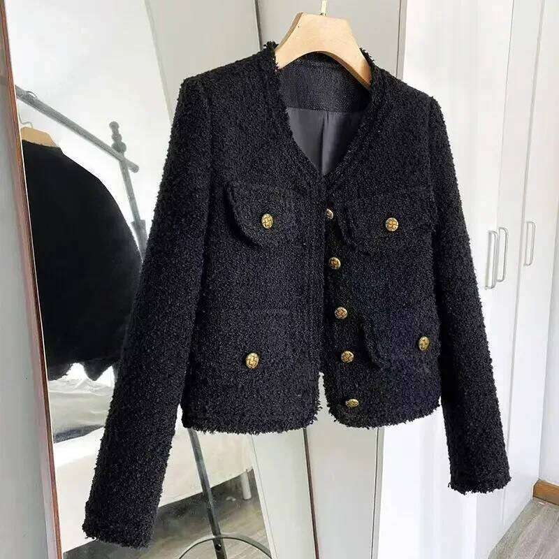 Blacktweed Style Cropped New Spring Autumn Elegant Socialite Long Sleeve Topins Thin Regular Crew Neck Jacket