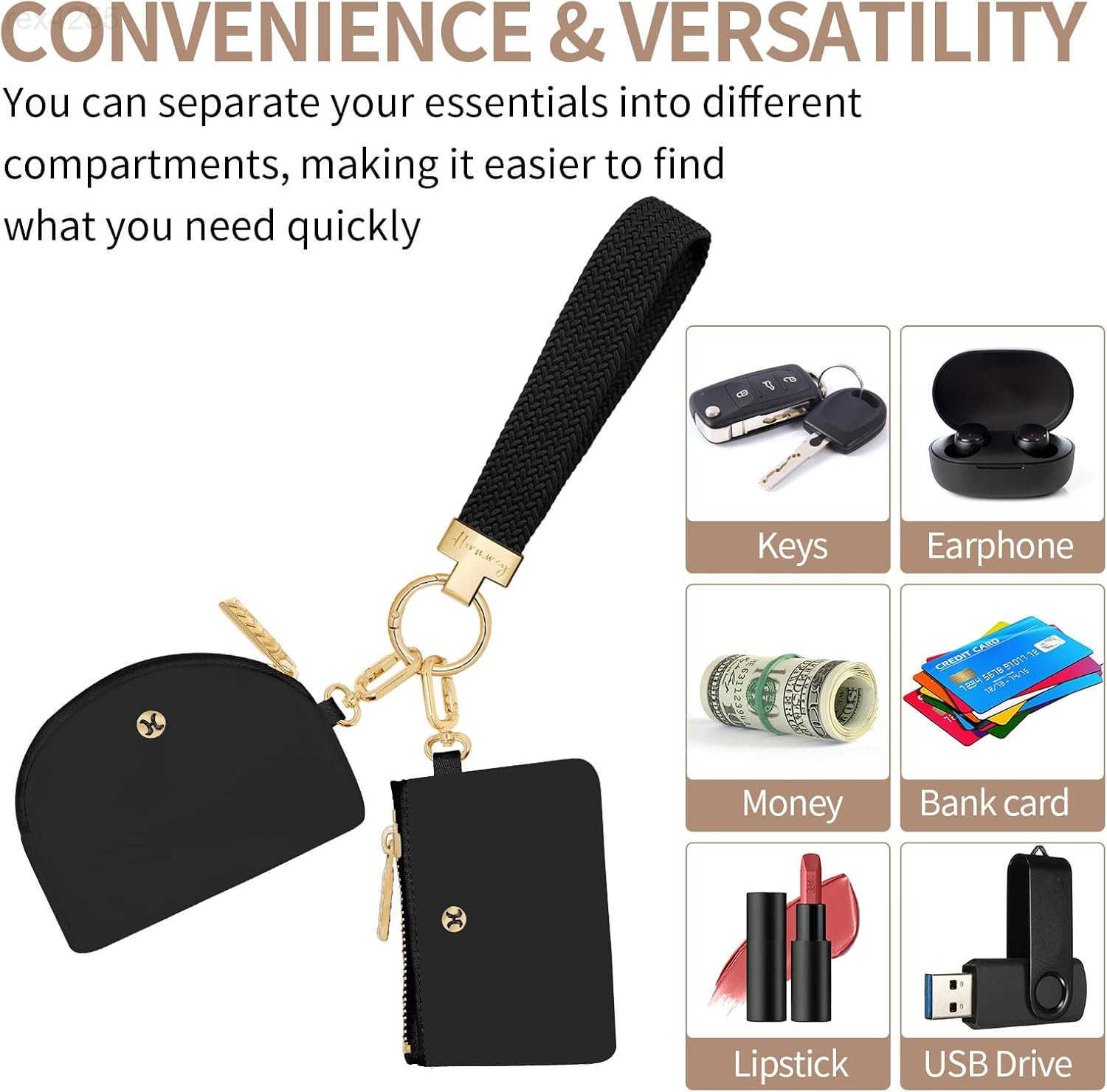 Keychain Wallet Detachable Dual Pouch Wristlet Wallets for Women Men Portable Mini Zip Around Small Wallet Coin PurseW250911