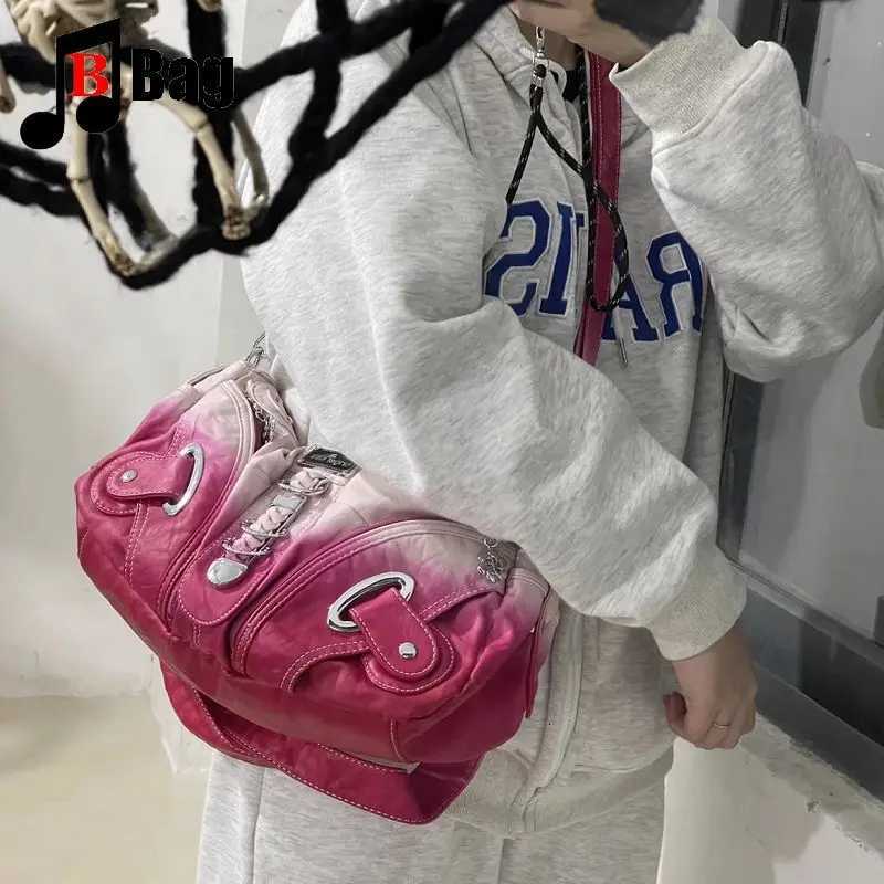 Y2k Vintage Harajuku Lolita Punk Womens Gradient soft Leather Spice Girl Handbag Flower Rivet zipper One Shoulder CrossbodyBag W250911