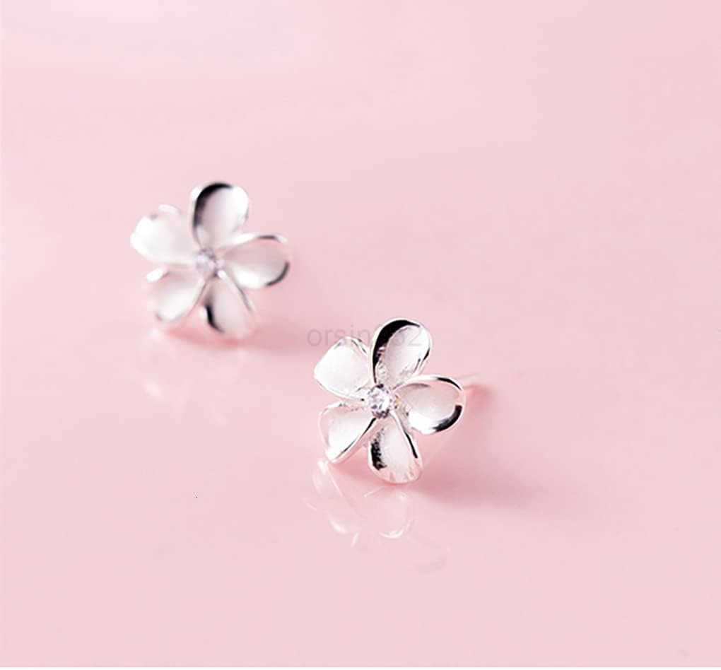 Solid 925 Sterling Silver Plumeria Flower Stud Earrings for Women Teens Crystal Flower Stud EarringsW250911