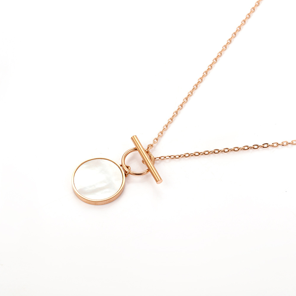 Elegant Titanium Steel Rose Gold White Mother-of-Pearl Pendant Color-Retaining Necklace Gift