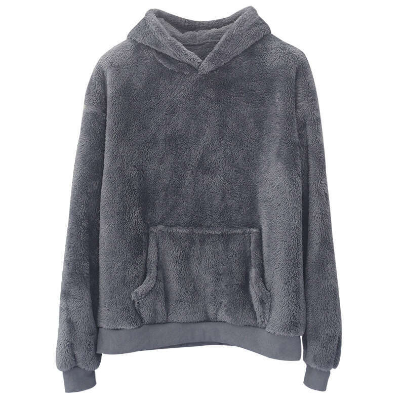 Cross-Border Foreign Trade New Double-Sided Fleece Youth Hooded Sweatshirt Men's Lamb Wool Winter Pullover Jacket