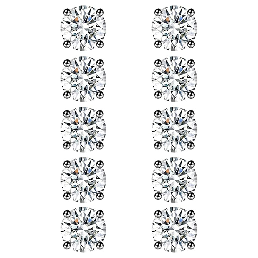 10 Pairs 20G 2mm Tiny Stud Earrings 316L Stainless Steel Small CZ Earring Set For Men Women Black Tone