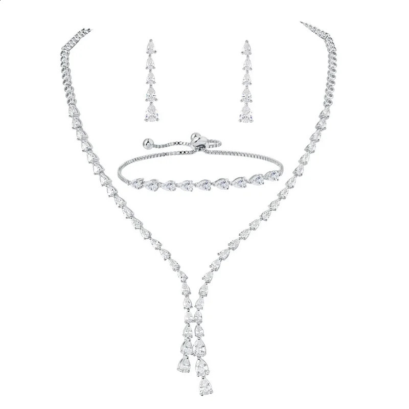 WEIMANJINGDIAN High Quality Set of 3 Pieces Necklace Bracelet and Earrings Jewelry Gift for Bride Girlfriend Wife 250910