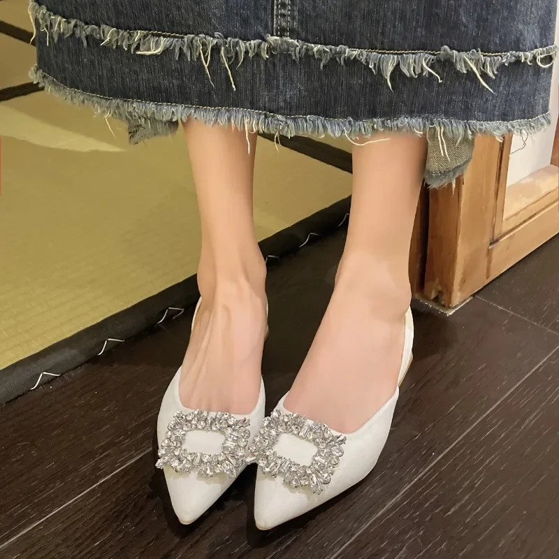 Summer sexy pointedtoe highheeled sandals with fashionable square fasteners elegant and comfortable largesize womens shoes 250911