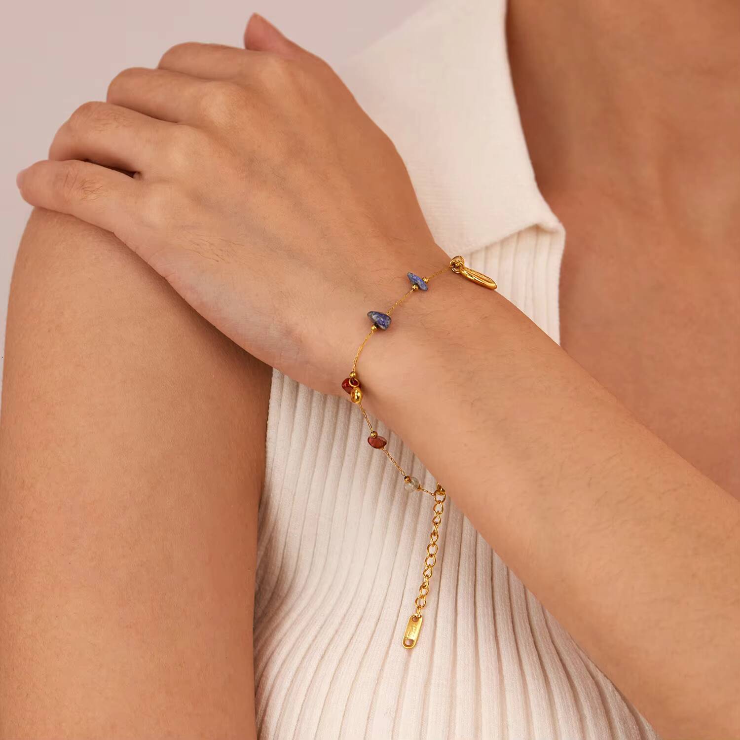 Womens HighEnd Stainless Steel Bracelet with Colorful Stone Titanium Steel Niche Ocean Style Versatile Trendy Design