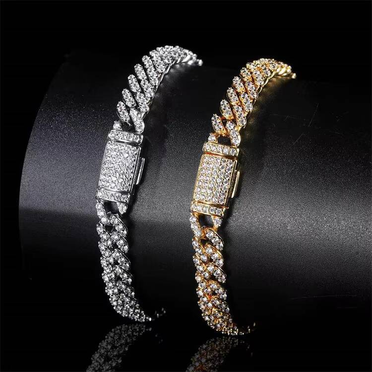Wholesale 8mm Cuban Chain Flap Buckle Single Zircon Mens Copper Cuban Chain Necklace Bracelet
