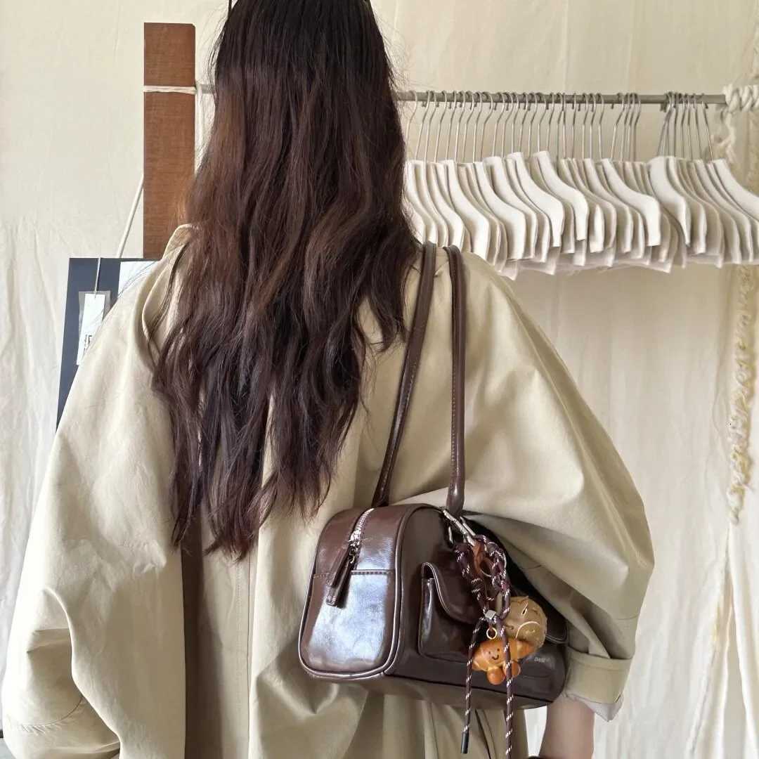 Black Brown PU Leather Tote Bag with Double Pouch Large Capacity Single Shoulder Armpit Bag Vintage Handbag Women for Daily Use W250911