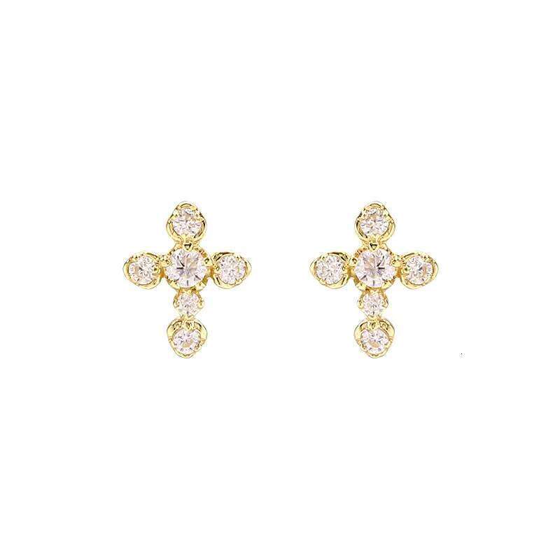 HYH Minimalist 9K Gold Cross Moissanite Stud Earrings Ins Fashion Style Jewelry Wholesale