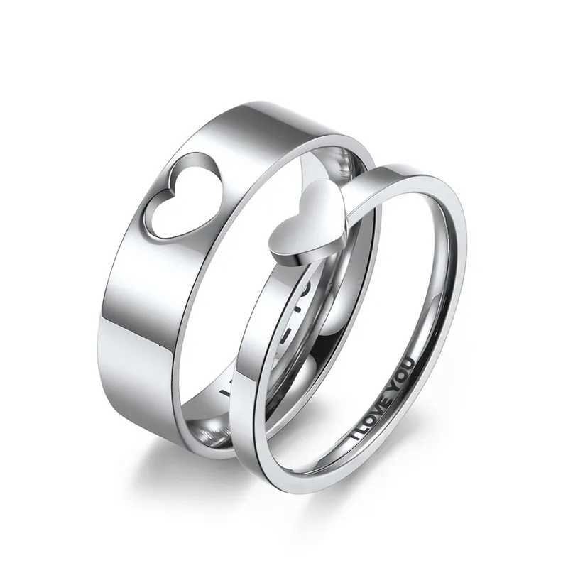 Stainless Steel Hollow Heart Puzzle Couple Rings I LOVE YOU Engraved Wedding Band Ring for Women Men Size 512 W250911
