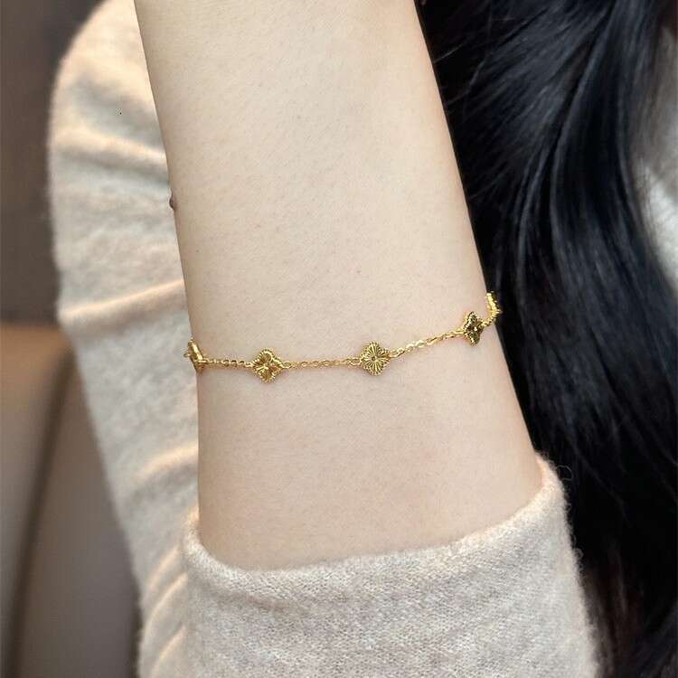 New Chinese Style Laser Lucky Four-Leaf Clover Bracelet for Women, Vintage Exquisite High-End Feel Bracelet, Niche Design Jewelry