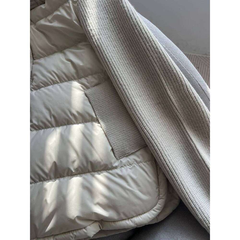 Lagabogy 2025 New Autumn Winter Knitted Patchwork White Duck Down Jacket Women Drawstring Hooded Warm Lightweight Puffer Coat