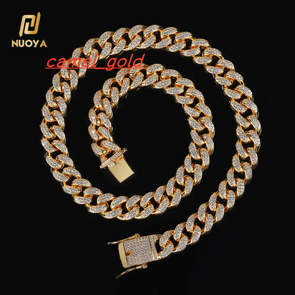 NUOYA Hip Hop Jewelry 12mm Diamond Cuban Chain Necklace for Women 18K Gold Plated Iced Out Cuban Link Chain Necklace for Women