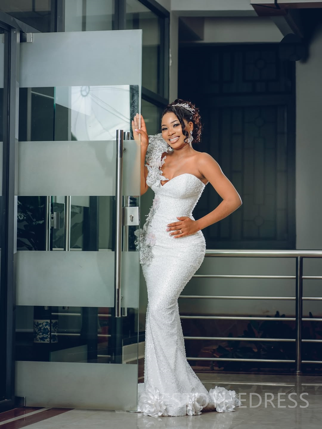 2025 Aso Ebi African Wedding Dress Bridal Gowns For Bride Mermaid One Shoulder Illusion Beaded Lace Pearls Ruffles Appliqued Lace Wedding Gowns For Bl