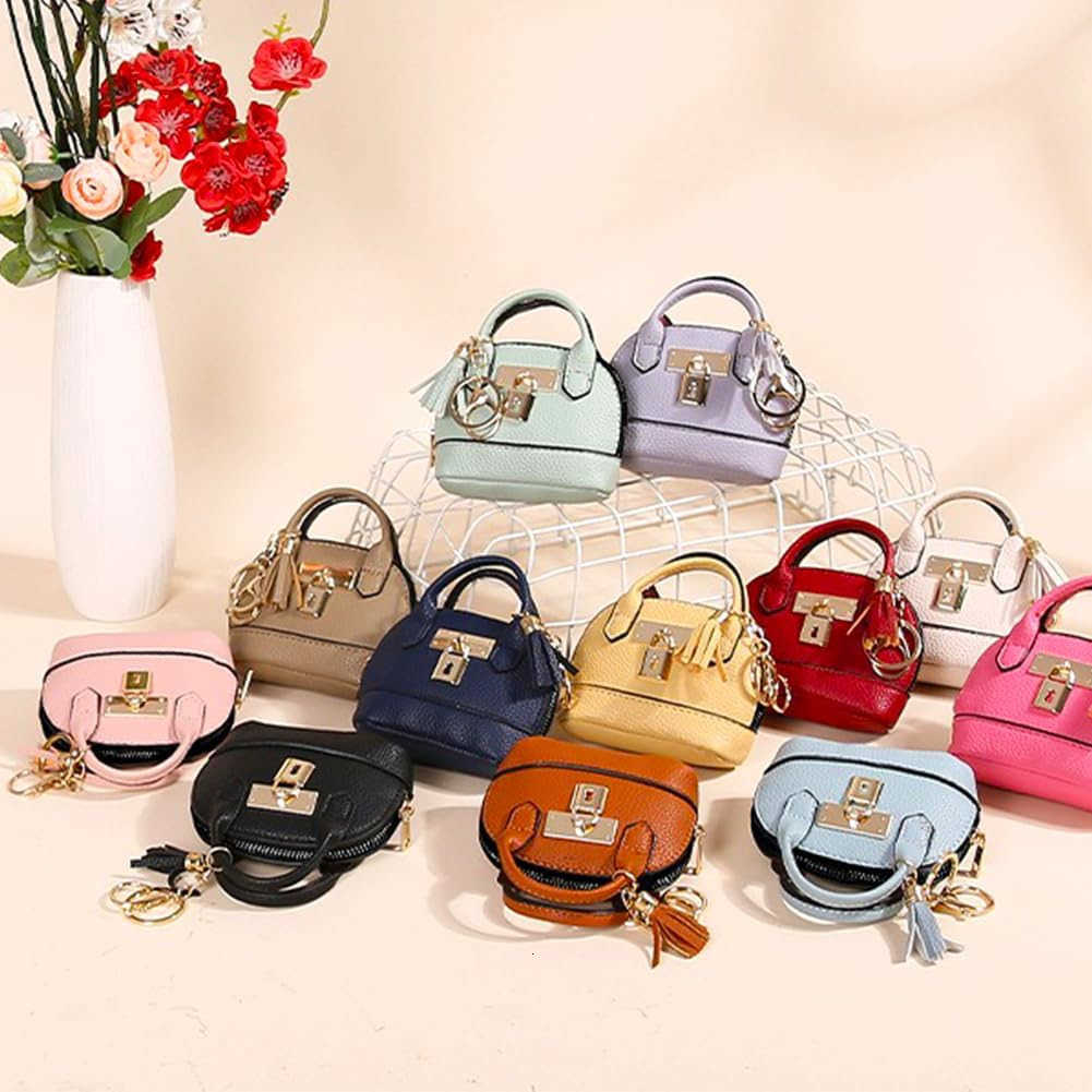 Mini Tote Bag Keychain Coin Purse Pu Leather Key Chain Small Change Purse for Women Keychain Pouch Mini Makeup Bag Cute Zipper Coin Purse Small Wallet