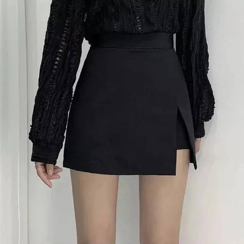 Black Mini Women Irregular Side Slits High Waist A Line Shorts Skirts Summer Korean Fashion Chic Hip Wrap Skirt Female dongdumaoyi