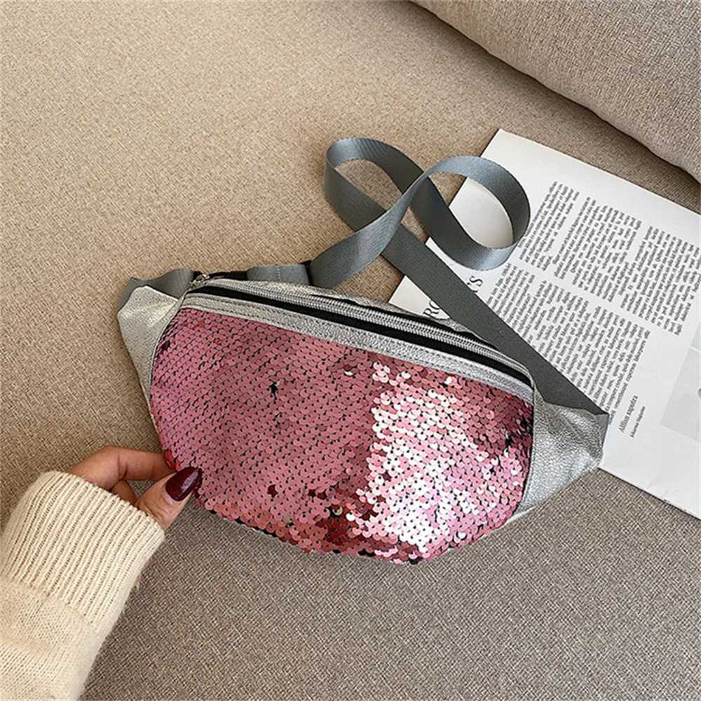 Fashion Handbag For Women Pu Leather Fabric Crossbody Belt Bag Glitter Sequin Fanny Pack Stylish Chest Pouch Single Shoulder Bag Z250911