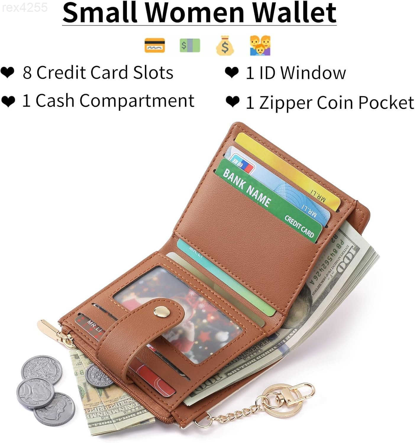 Slim Wallet for Women RFID Blocking Credit Card Holder Bifold Wallet with Zipper Coin Pocket ID WindowW250911