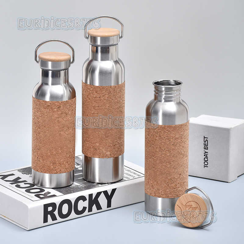 Creative Cork Cloth Cover American Style Large Mouth Sports Water Bottle Outdoor Portable Hiking Bottle Cycling Insulated Cup H250911