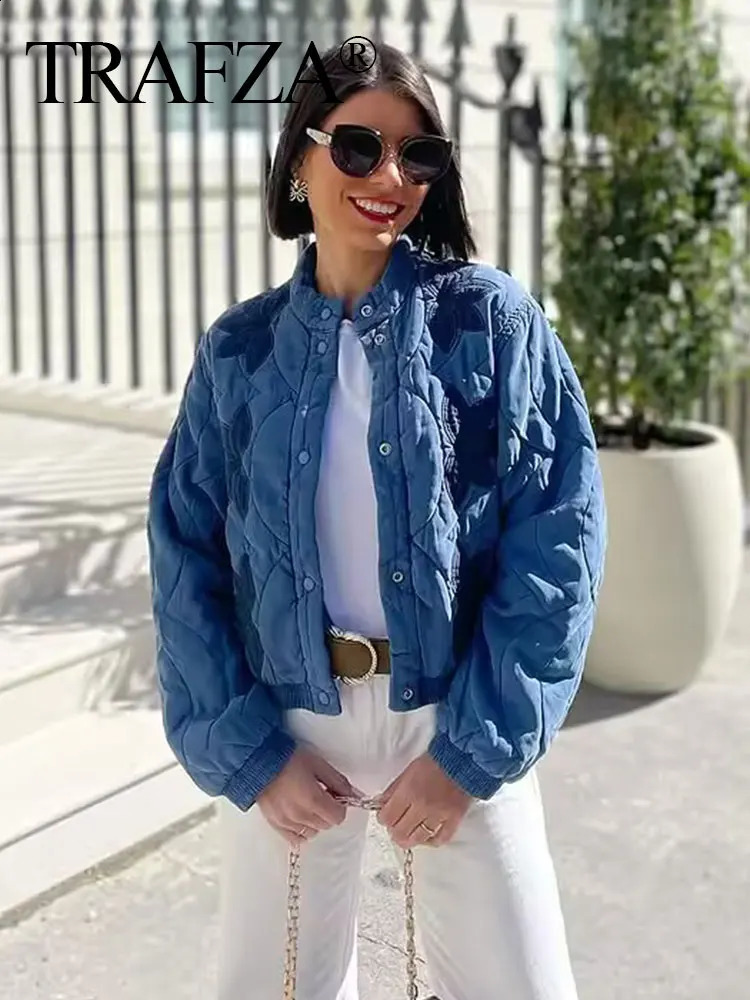 TRAFZA Woman Coats Quilted Floral y Long Sleeves Single Breasted Jacket Winter Streetwear Womens In Outerwear 250911