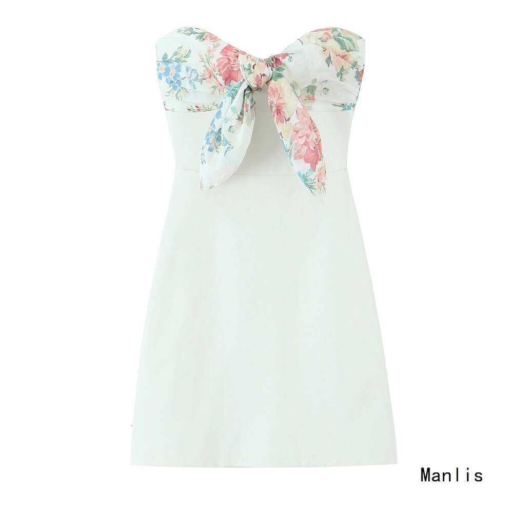 DHEssentials 2025 Summer New Women's Fashion Z Style Fashionable Printed Thin Scarf Decorated Short Dress