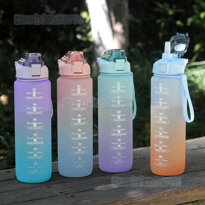 Sports Water Bottle Portable Large Capacity Men and Women Outdoor Fitness Space Cup with Scale Celebrity Gradient Childrens Straw Cup H250911