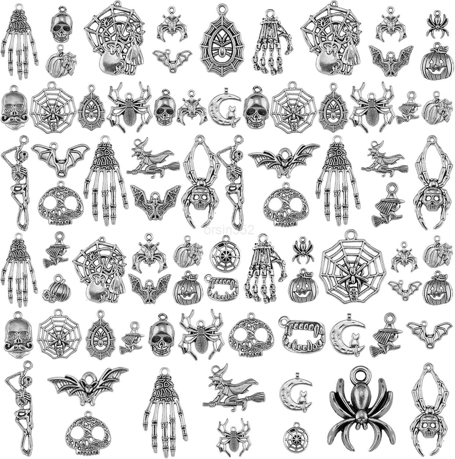 18Pcs Halloween Charm Pendant Earring Making Kit Skull Heart Cross Jewelry DIY Necklace Earring AccessoriesW250911