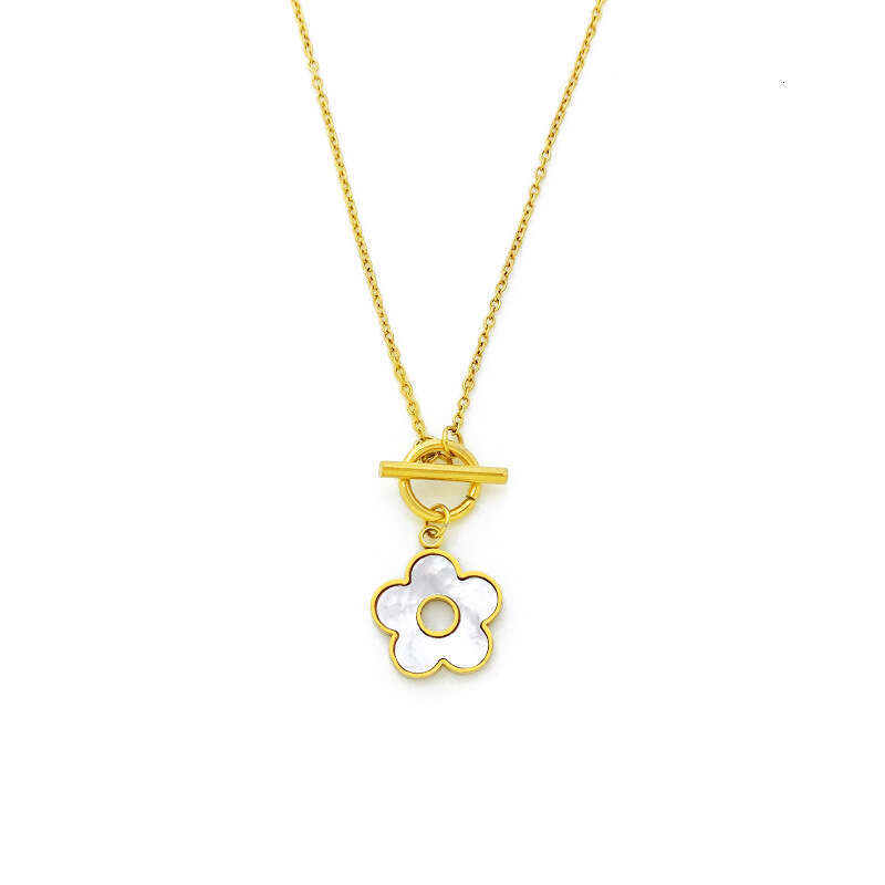Titanium Steel Korean Style Light OT Buckle Shell Flower Necklace for Women, Unique Fashion Versatile Clavicle Chain